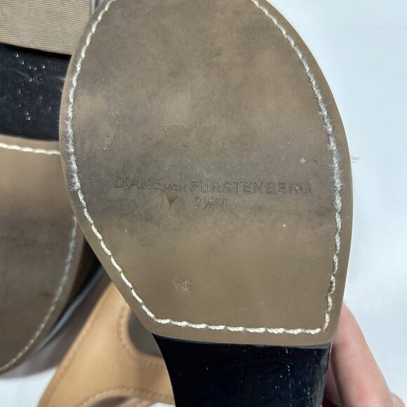 DIANE von FURSTENBERG  Ankle Strap Wedge Platform Sandals Tan Leather Sz 9.5 M - Picture 11 of 11